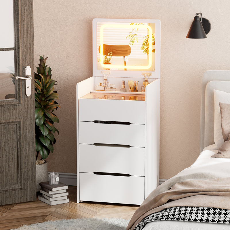 Ellingson 3 In 1 Vanity Desk With Plip Top Mirror, Small Make Up Vanity Set With Visible Glass Desktop