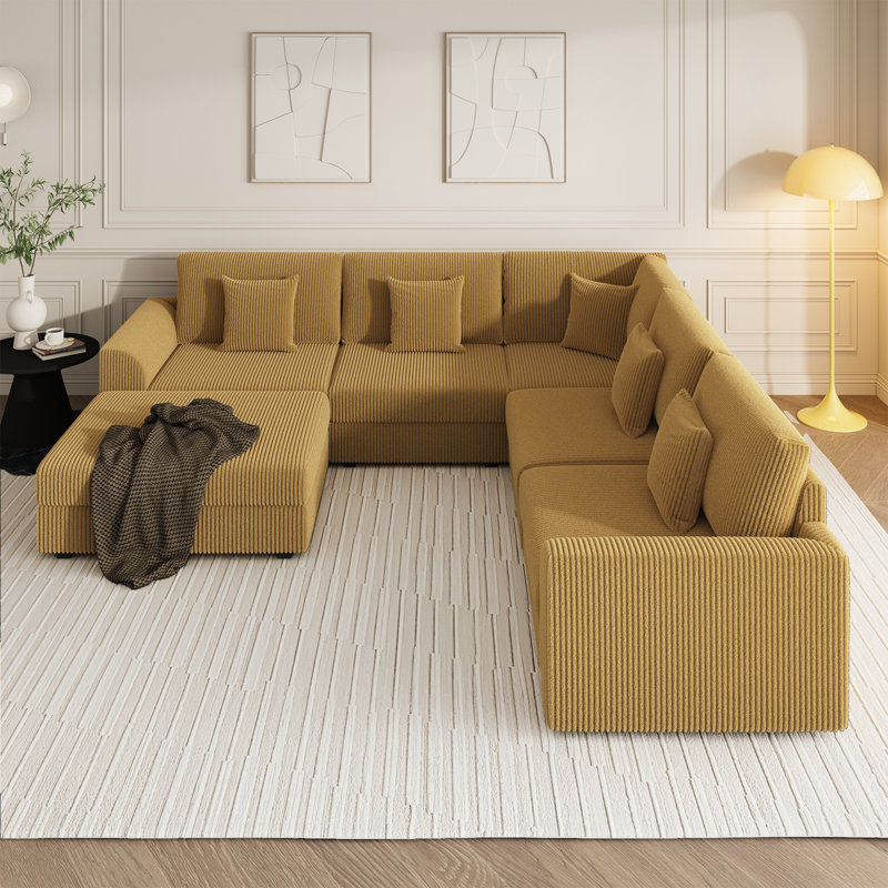 Canapé-lit modulaire en velours côtelé 6 pièces Kaneki, Velours côtelé jaune