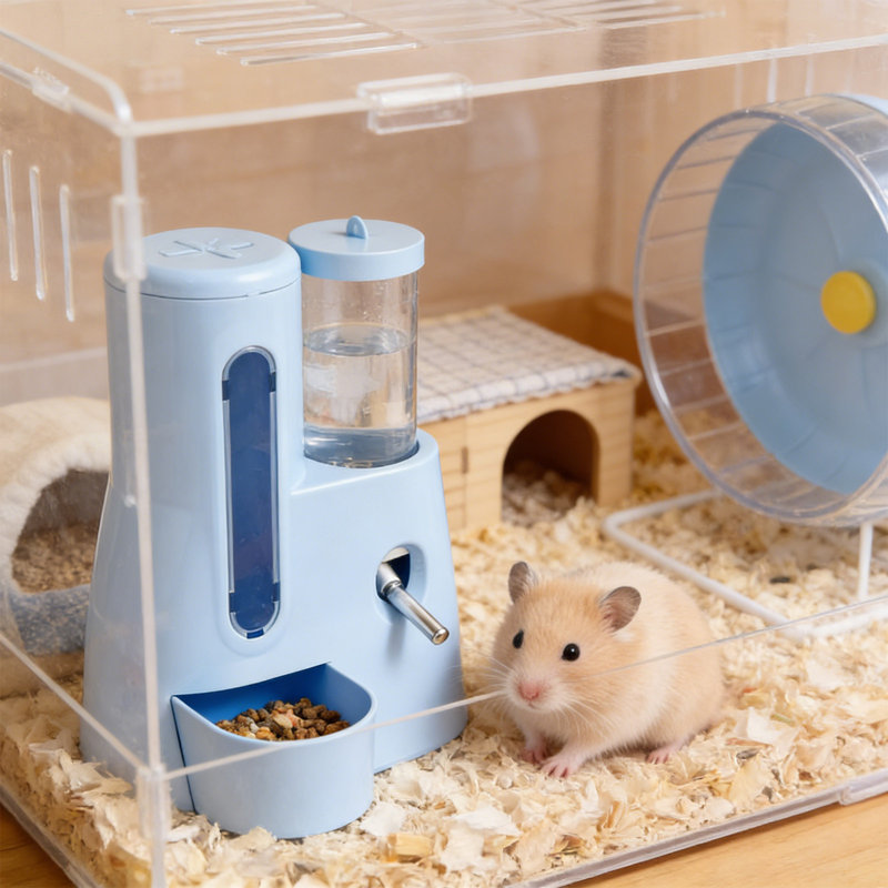 Automatic Hamster Feeder Waterer 2-in-1, Blue, Blue
