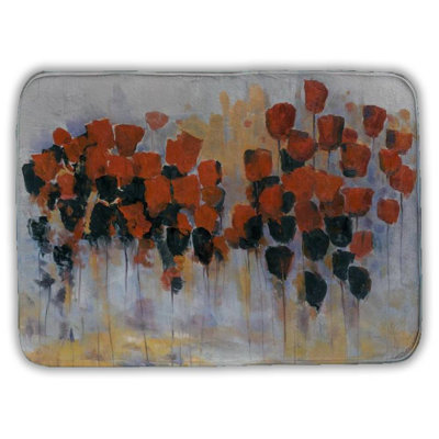 Red flowers field Bath Mat with Non-Slip Backing - Quick Dry Memory Foam Bathroom Rug - Absorbent - Modern Plush Spa-Style - Machine Washable