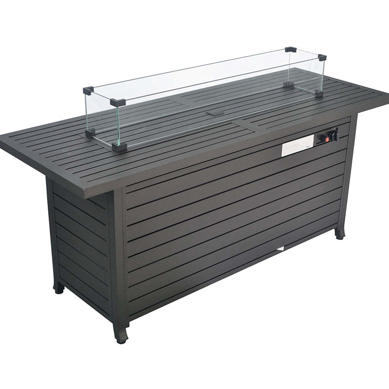 50000Btu Propane Fire Pit Table, 57 In Rectangular With Lid & Wind Guard, , Bronze Steel, Make Your Outdoor Space Shine Garden Backyard Deck Patio Camping Party Table In, 50000Btu, Elevate