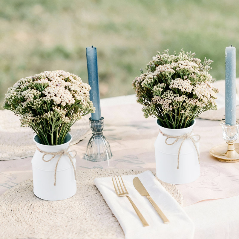 Flower Vase With Hemp Rope Bow, White