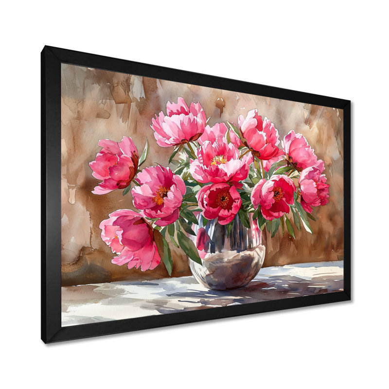 Pivoines dans un vase en acier inoxydable - pivoines grand art mural, Reproduction encadrée d'une seule photo