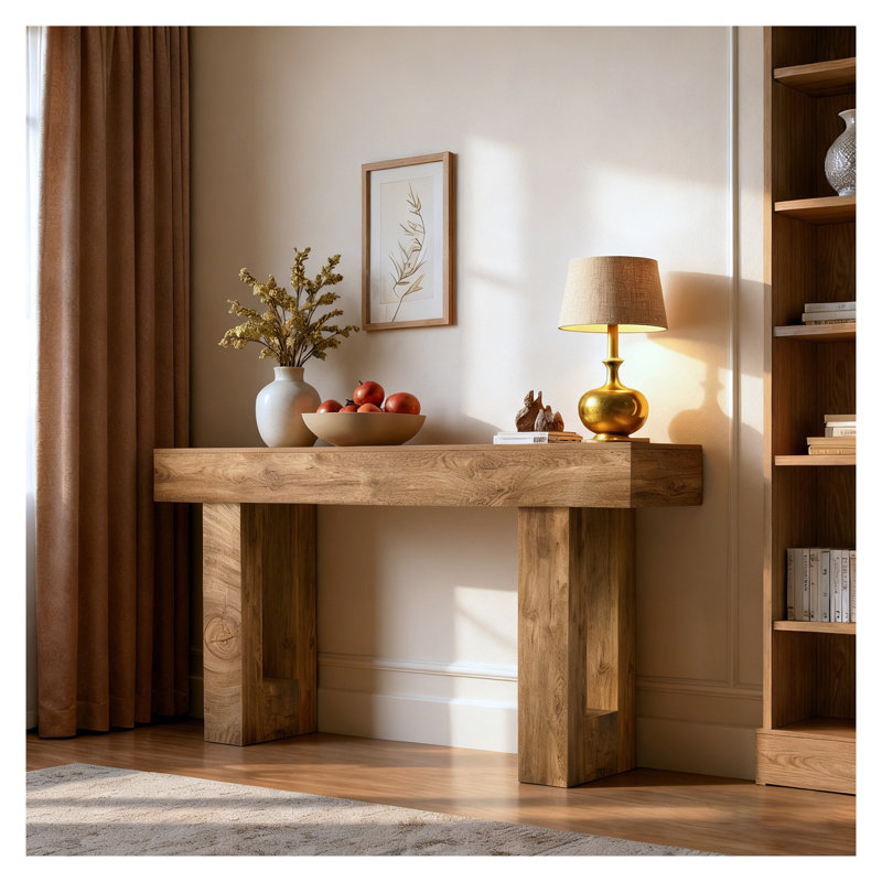 Console 63 pouces en bois de ferme avec rangement, canapé d'entrée en grain de bois naturel pour vestibule et salon