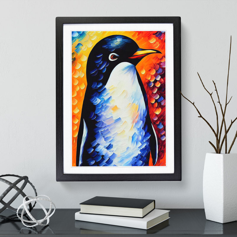 Penguin Portrait No.1 - Print, Black Picture Frame, White, 46cm H x 34cm W