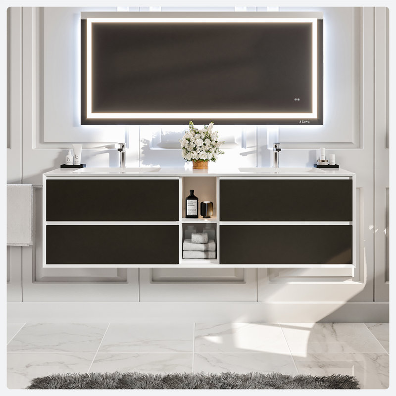 Kiskimere 75" Wall-Mounted Double Bathroom Vanity Set