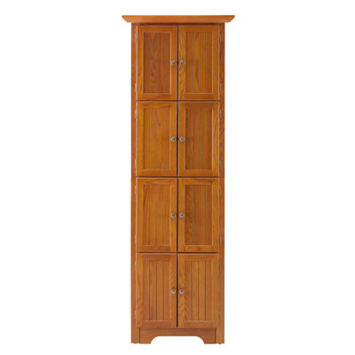 72" High Corner Cabinet With 8 Doors - Versatile Storage Option Base Oak Color For Dining Area Tall Provide Ample Space Sleek Metal Handles Home