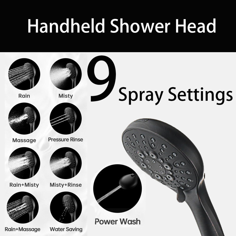 2.5 GPM Rain Shower Head With Handheld Spray,Dual Shower Head With Adjustable Extension Arm, 3-Way Diverter, 69” Long Hose