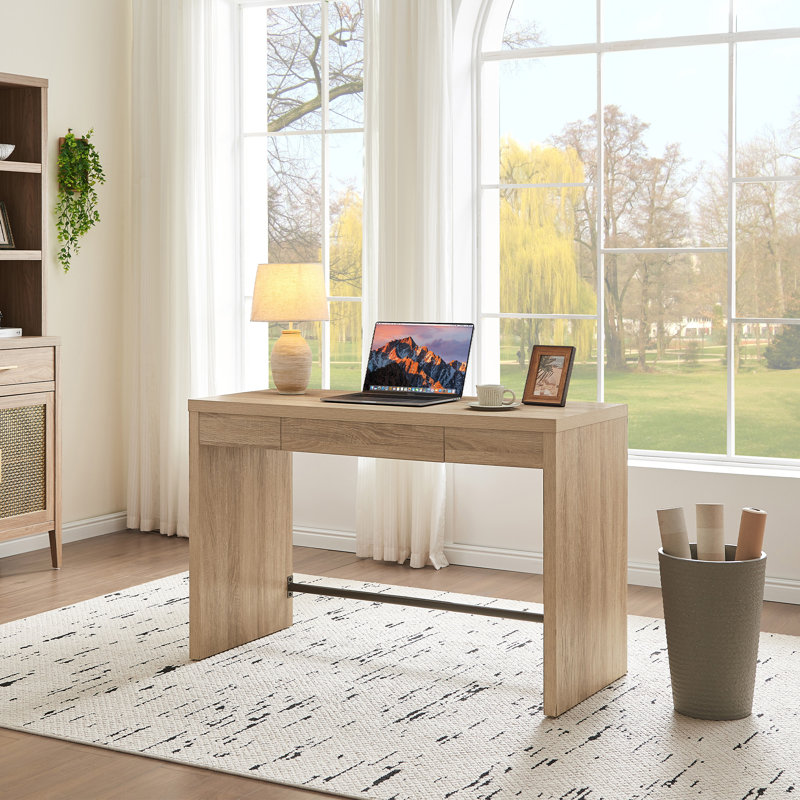 Bureau minimaliste en bois avec tiroir caché Boho, Chêne clair