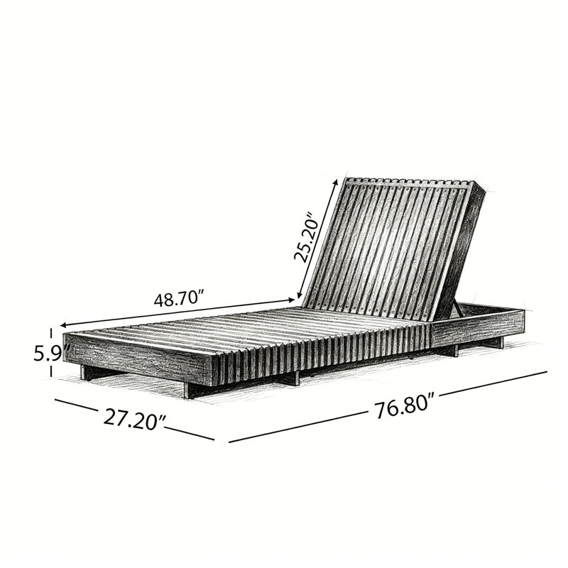 Modern White Acacia Solid Wood Outdoor Chaise Lounge - Adjustable Reclining Sun Lounger For Patio, Deck, Garden, Poolside Use