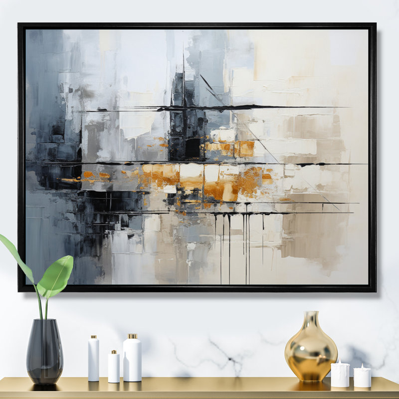 Gerilyn Grey Collage Reflections II - Abstract Collages Wall Decor, 34" H x 44" W x 1.5" D, Black Floater Framed