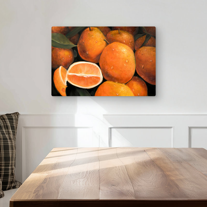 Fresh Oranges - Hyperrealist Kitchen Metal Print for Home Decor