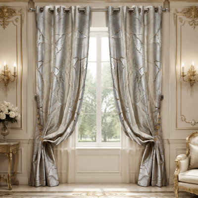Rideaux de luxe en jacquard drapé de feuille d'or 3D de 84 pouces de long, rideaux de haute précision pour le salon, 2 panneaux pour le dessus des œillets de la chambre à coucher (beige, 54 x 84)