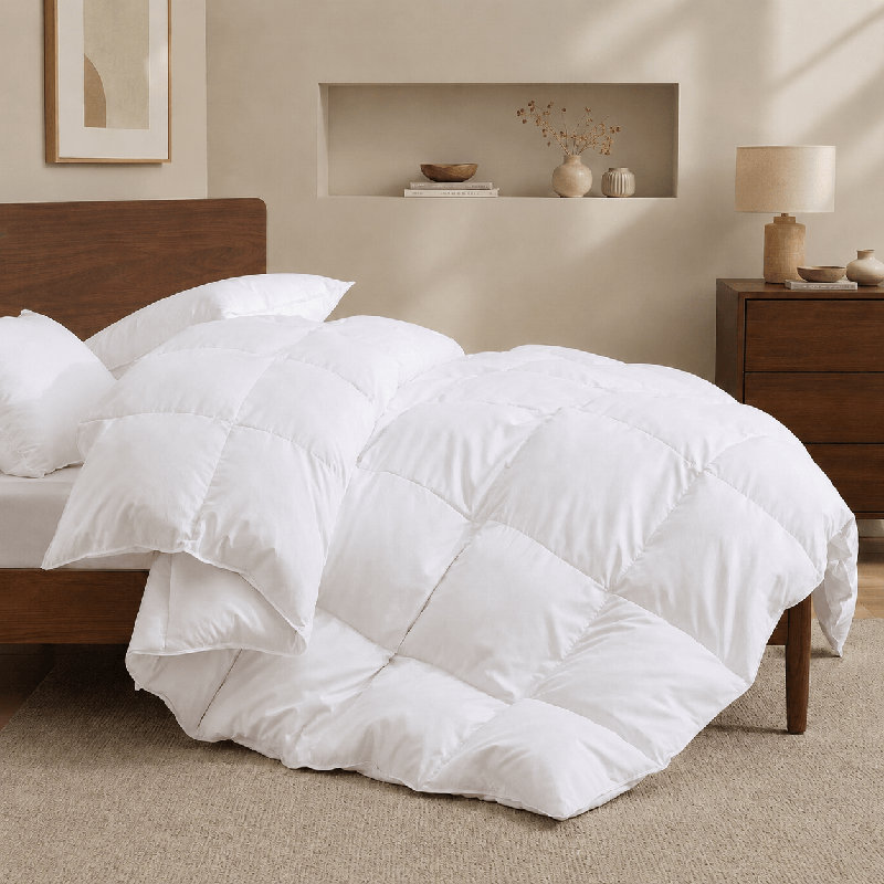 Édredon en duvet de plumes douces et douces toutes saisons Cozy Soft, Blanc, Édredon très grand californien