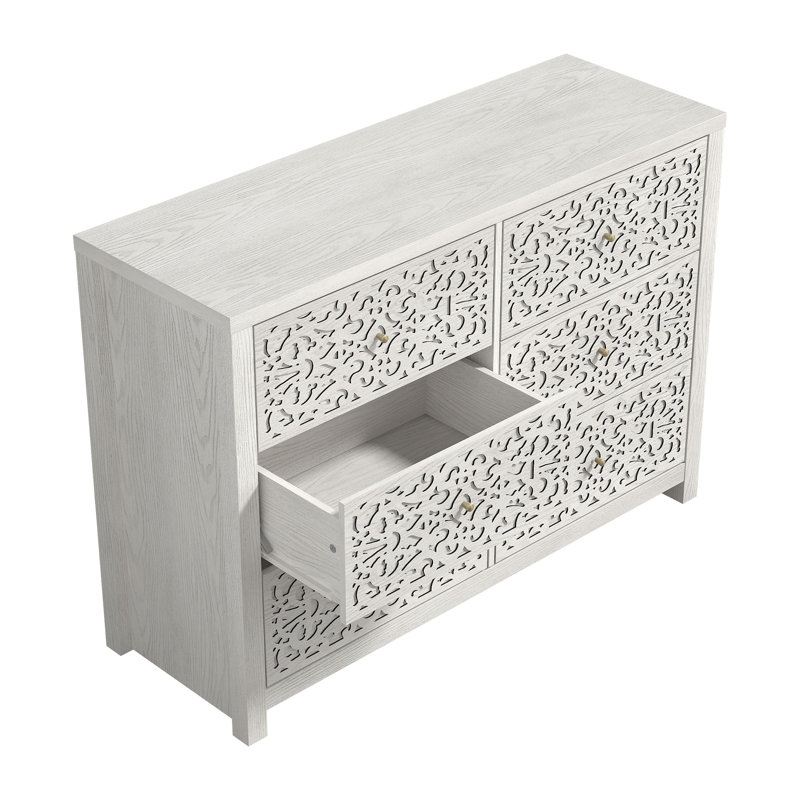 Zahara Bohemian 45.4"W 6 Drawer Dresser, Antique White Oak