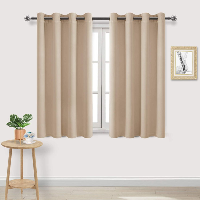2 Thick Panels Room Darkening Blackout Curtains, Thermal Insulated Block Out Light Grommet Drapes, 42" W x 36" L, Beige
