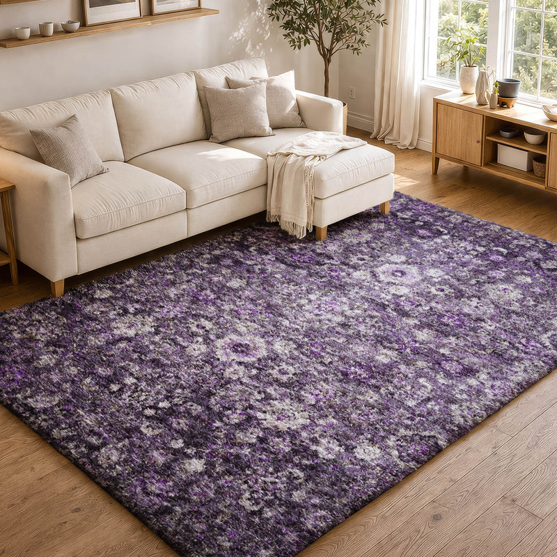 Tapis oriental à poils longs de qualité supérieure lavable à la machine ADS651, Purple, 8 pi x 10 pi