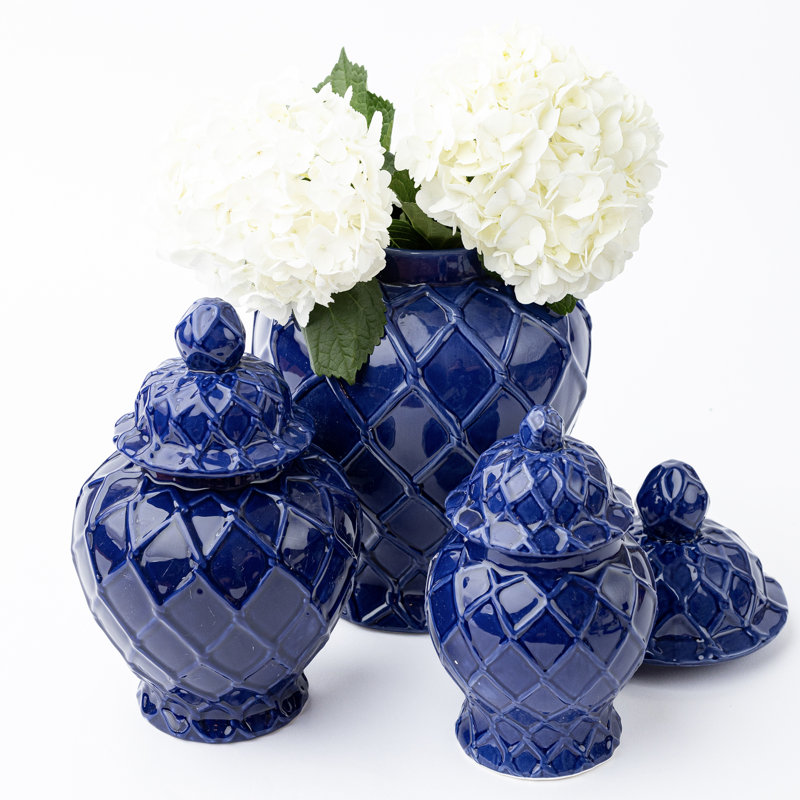 Très grand pot texturé bleu marine,  Hauteur totale - 10 po