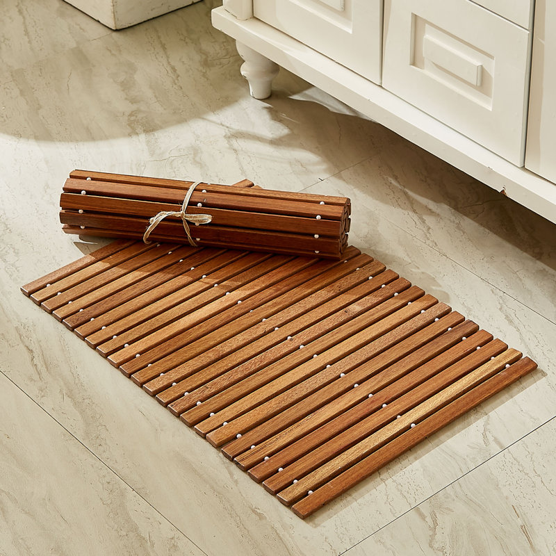 Teak Wood Folding Bath Shower Mat, 15.75" W x 23.62" L