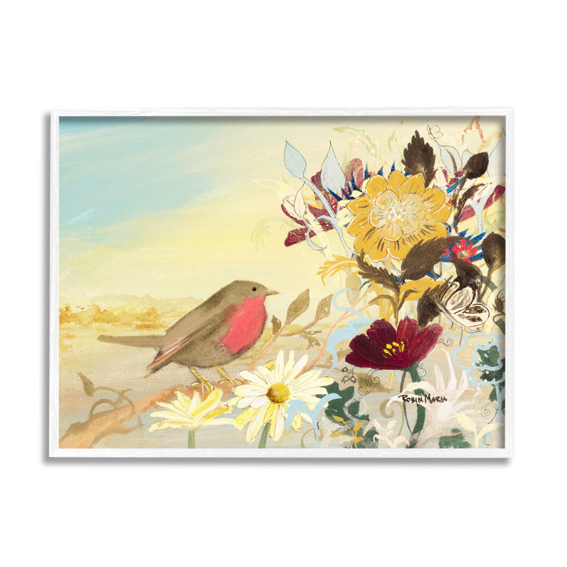 Arrangement giclée d'oiseaux par Robin Maria, H 11 po x l 14 po x P 1,5 po, Giclée encadrée blanc bord de mer