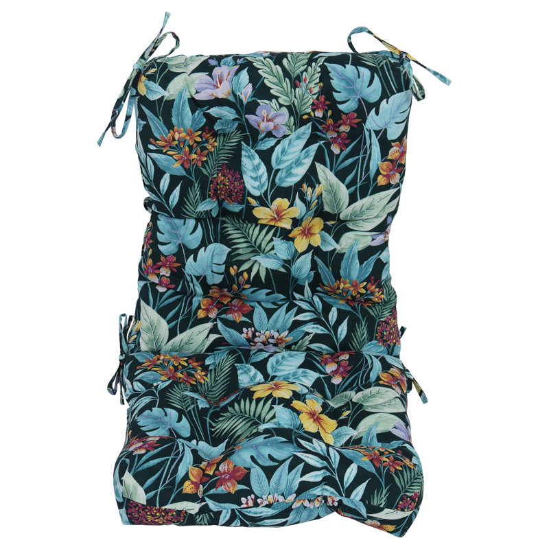 Outdoor Tufted Seat/Back Chair Cushion, Blue/Green/Carena Teal Floral, 18" W x 18" D