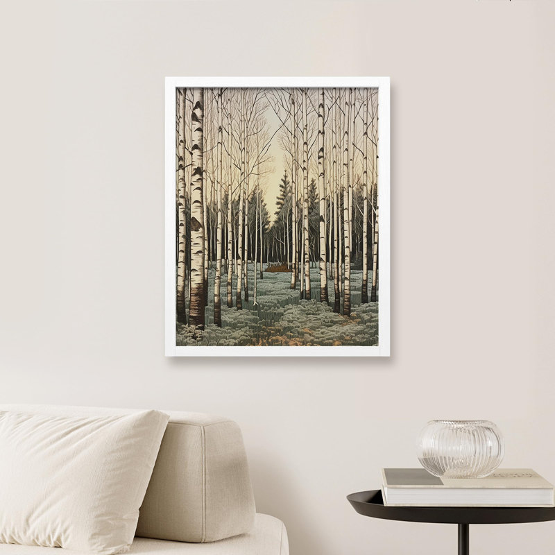 " Black And White Birch Trees ", White, 10" H x 8" W