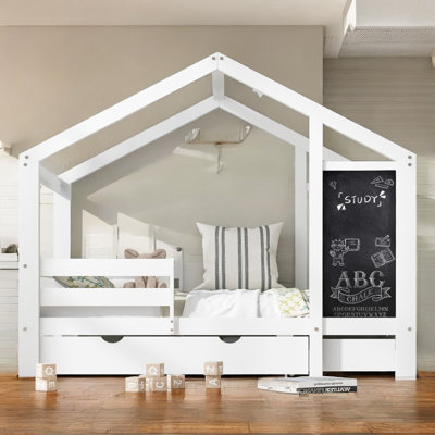 Alejondro Kids House style Bed with Two Storage Drawers and Chalkboard by Harper Orchard