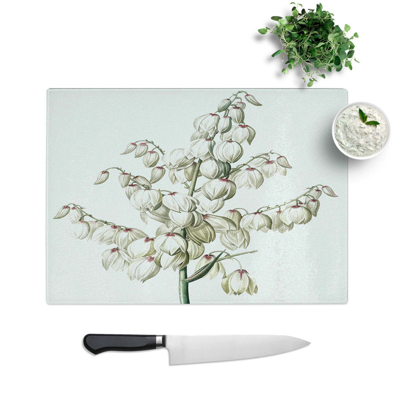 Tempered Glass Yucca Flowers by Pierre-Joseph Redoute Chopping Board, 39 cm W x 28.5 cm L