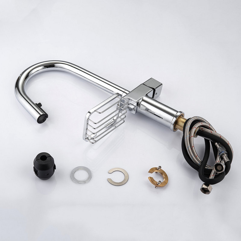 Robinet de cuisine rétractable High Arc - à un trou en acier inoxydable, robinet d'évier moderne , Chrome chrome