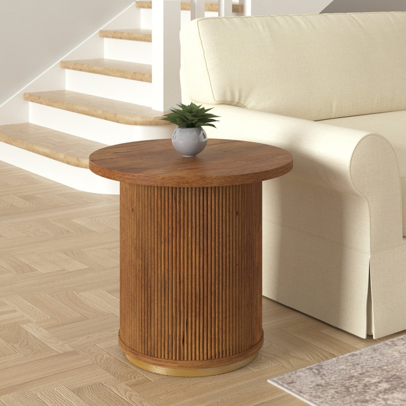 Handmade Wood Transitional Fluted Accent Side Table