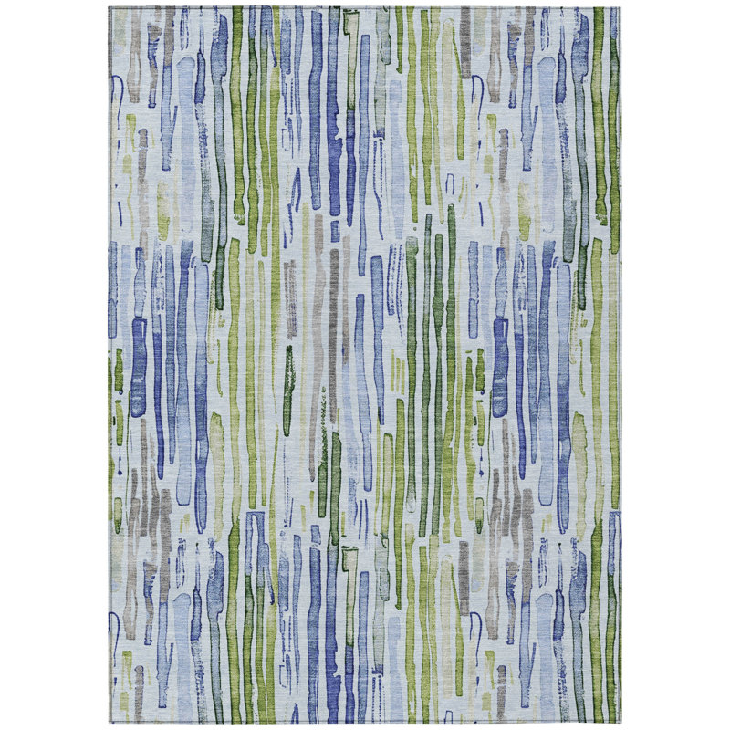 Tapis intérieur lavable rayé bleu ciel et vert fougère 9 pi x 12 pi