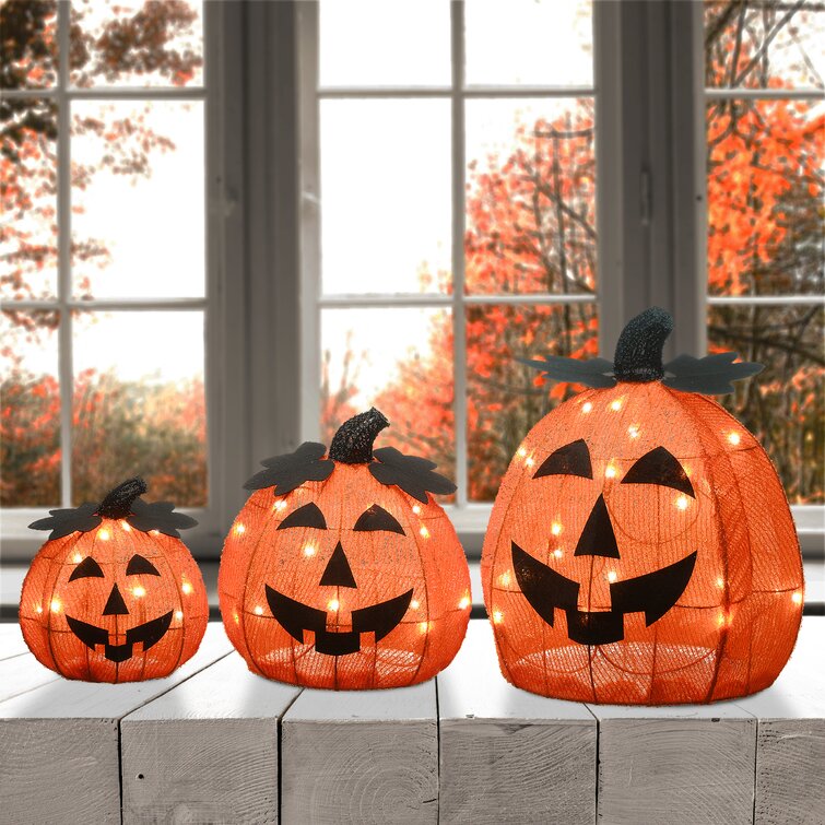 Jack-O’-Lantern Light-Up Mini Lantern Halloween Decorations - 3 Pc.