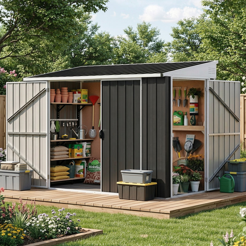 Edrosie Inc X P 6,3 pi D Abri de rangement en métal avec 3 portes