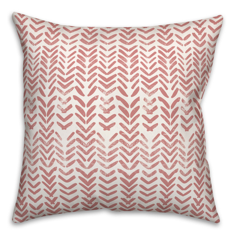 Pink and White Herringbone Print Square Indoor/Outdoor Pillow