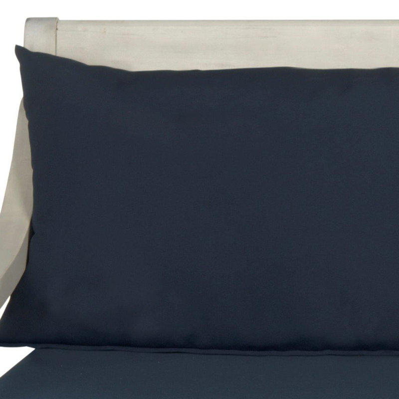 71.7'' Wide Straight Acacia Patio Daybed with Cushions, Antique White, Navy