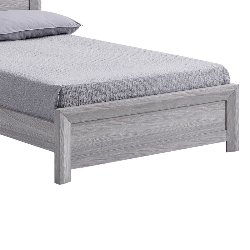 Lit Laide, tête de lit à panneau, bois de grève rustique, Simple, Bois flottant gris