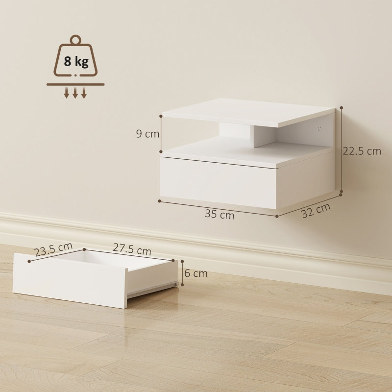 35 cm W Bedside Table, White