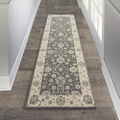 Round Isadora Oriental Wool Gray/Cream Area Rug
