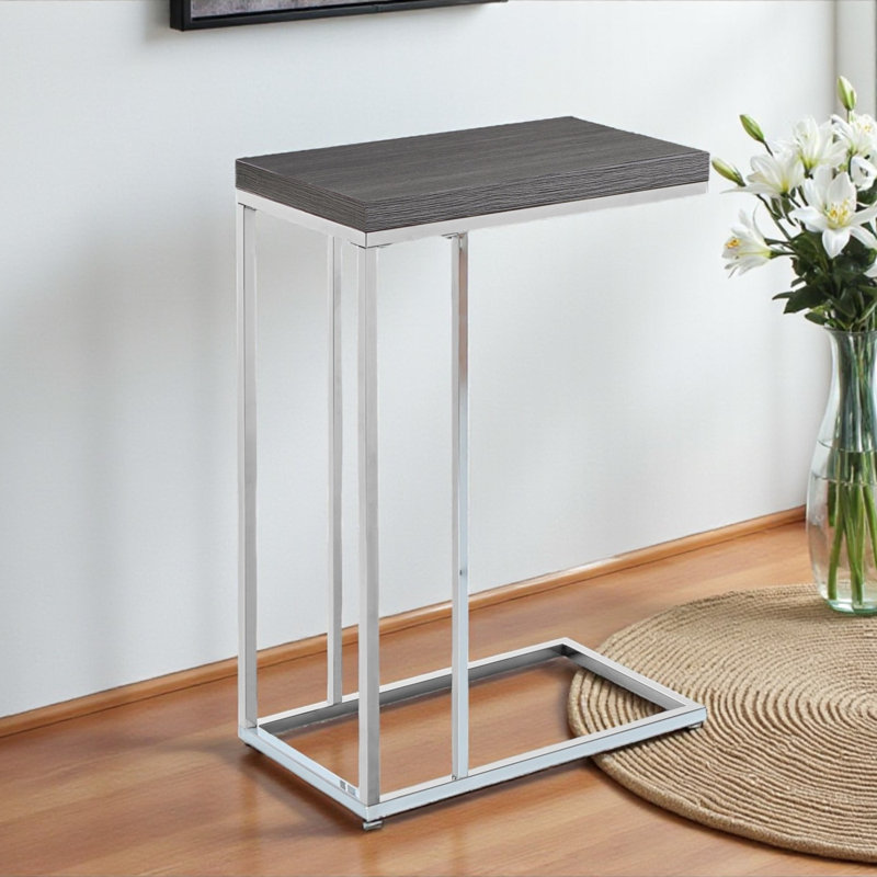 Table d'appoint en gin, forme de C, stratifié étroit de 10 po x 18 po, métal, Chrome, Gris