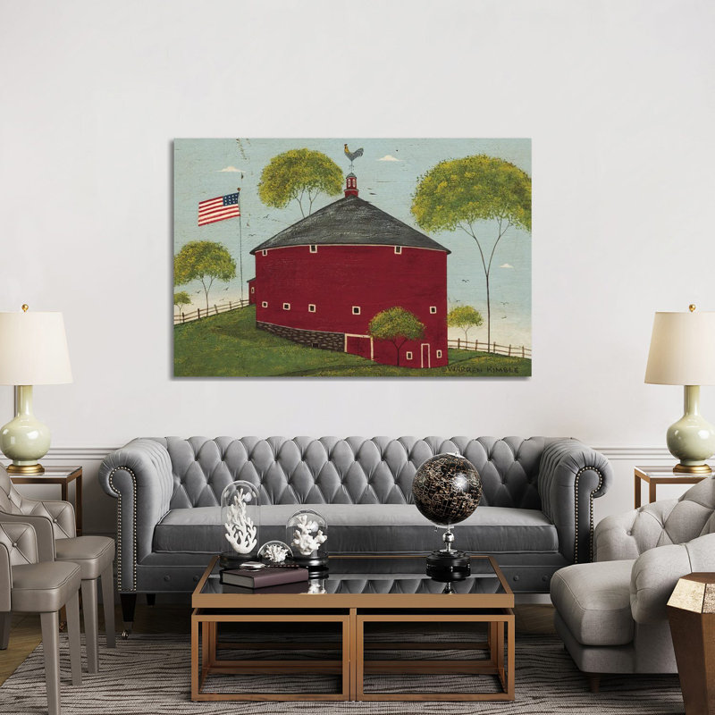 Round Barn - reproduction d'art murale encadrée, H 40 po x l 60 po, Toile tendue, Ne s’applique pas