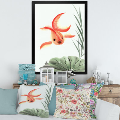 Poisson rouge rétro et feuille de lotus - peinture sur toile