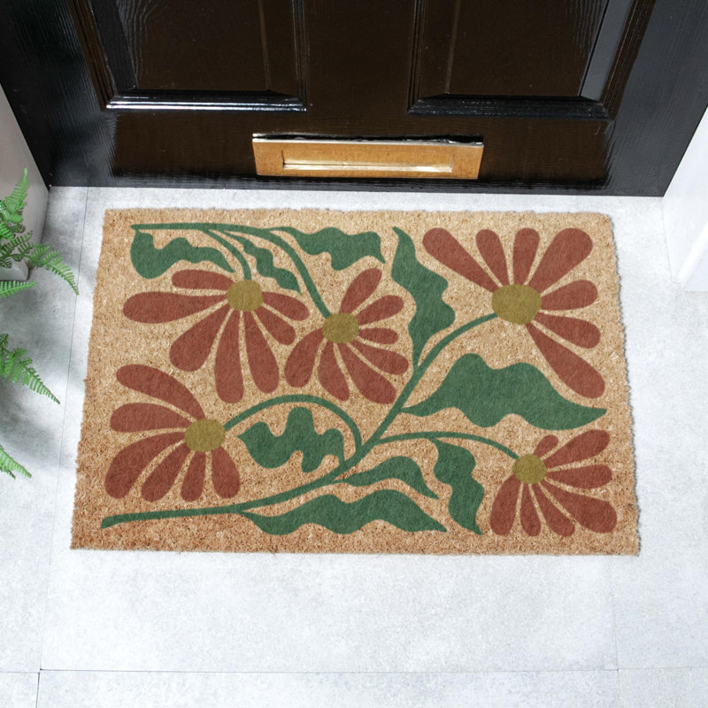 Quirky Floral Pattern Coir Doormat, 40cm W x 60cm L