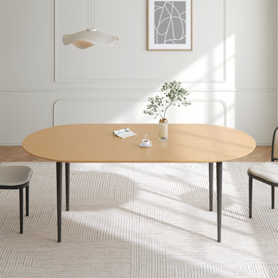 33.5"W×30"H Oval Wood Dining Table Kitchen Table with Metal Legs