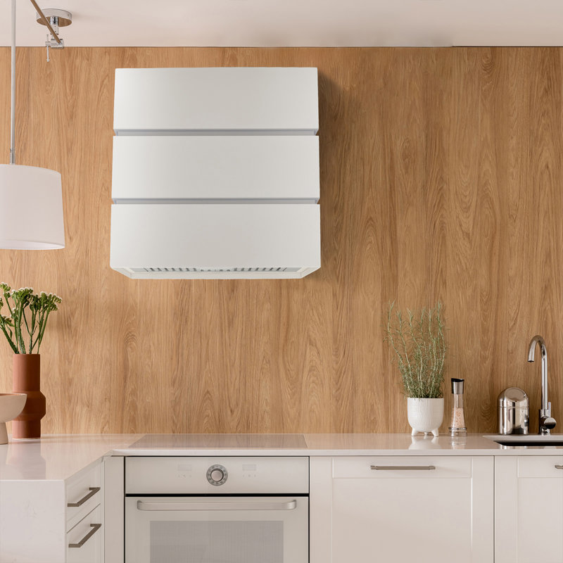 600 CFM Wall Mount Range Hood Stainless Steel 3 Stacks Modern Box, 30" H x 36" W x 14" D, White
