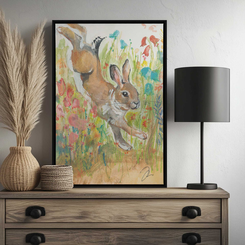 Reproduction d'art «J Jump Bunny» par Jessica Mingo, 32 W x 48 H, Black, Framed Canvas