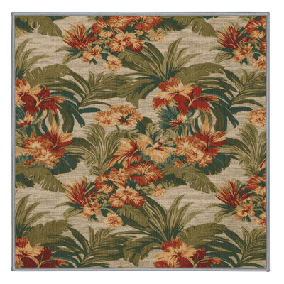 Washable Tropical Bouquets Hawaiian Area Rug
