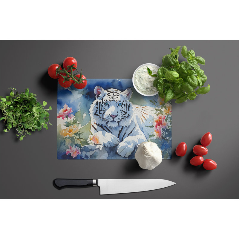 White Tiger Glass Cutting Board Large