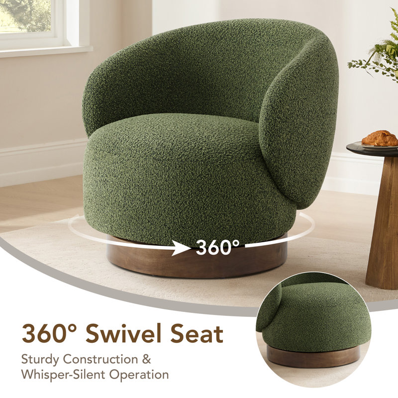 Chaises demi-tonneau pivotantes modernes avec base en bois, Vert