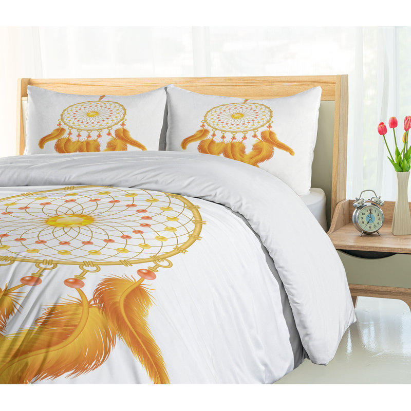 Twin Marigold White Aztec Dreamcatcher Duvet Cover Set