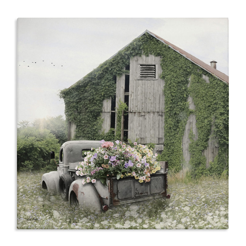 Vintage Farmhouse Barn with Flowering Truck Canvas Art, 24 x 24